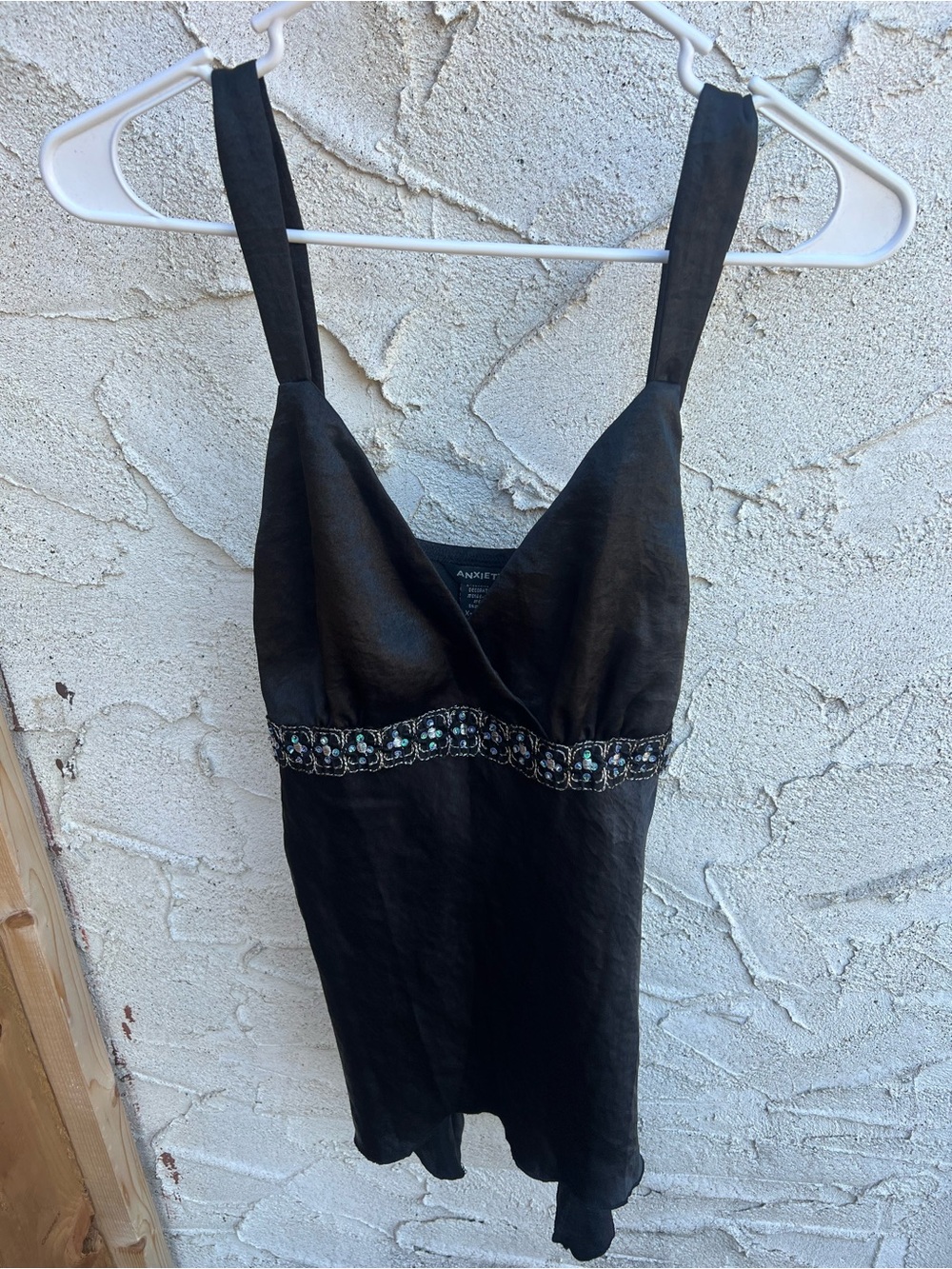 Black Anxiety Babydoll Fairy Grunge Style Embellished V-Neck Tank Top
